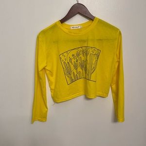Long Sleeve Cropped Shirt with Cactus Graphic